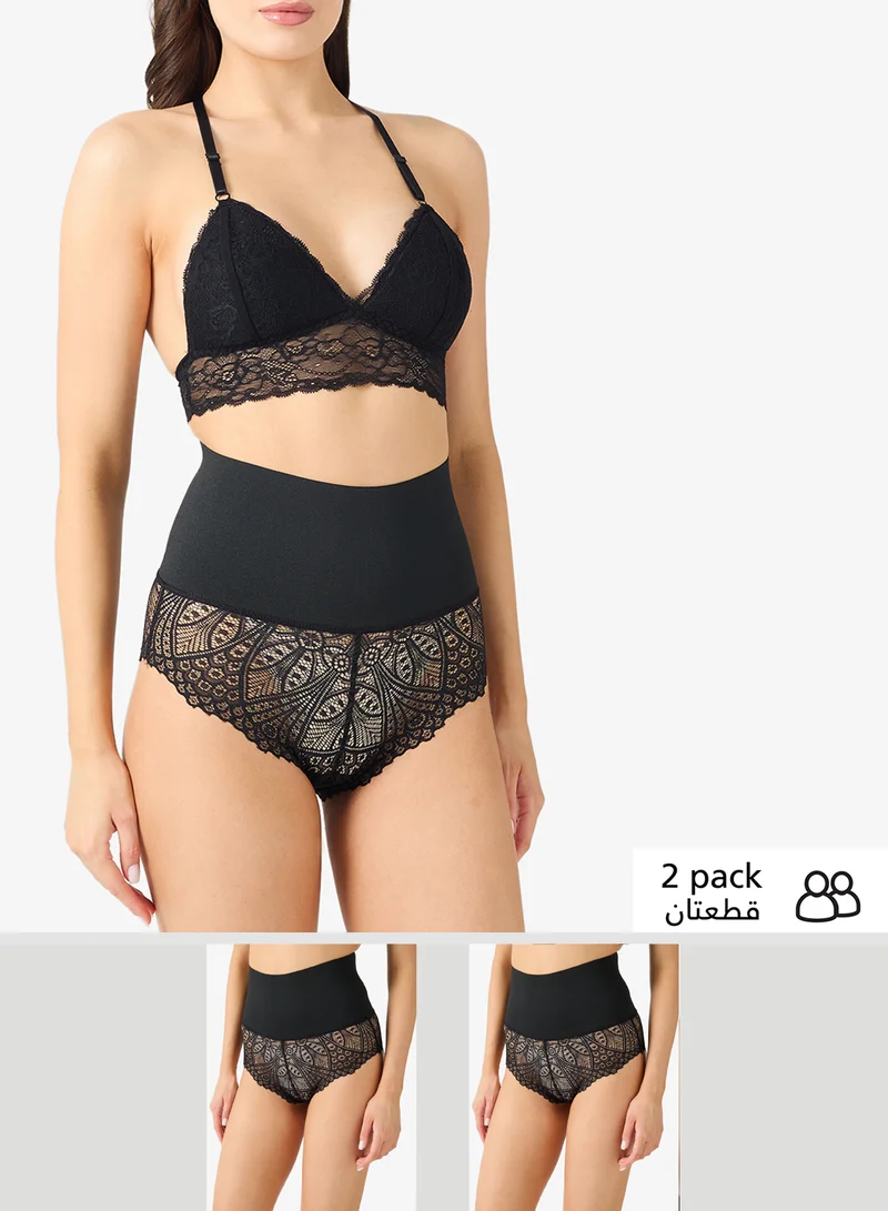 جينجر شورت دانتيل عالي الخصر للتحكم في البطن قطعتين